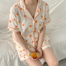 요루면잠옷 여성파자마 오렌지잠옷 귤잠옷상하세트