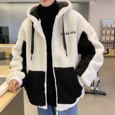 빅사이즈 무배 공용 커플 뽀글이 후리스 양털 겨울 기모 화이트 블랙 후드집업 점퍼 자켓 하얀