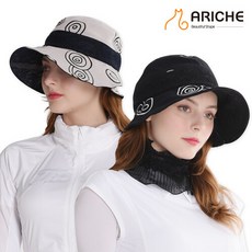 [아리체] 구름 옆트임 벙거지 여성 골프 간절기 여름 모자, 블랙