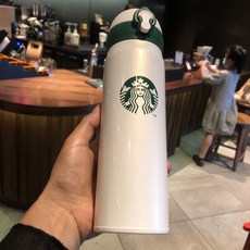 스타벅스텀블러 컵 선물 스테인레스 휴대용 스벅, E. 500ml 클래식 화이트 그린