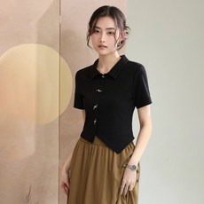 SMEN 여성 오픈 카라 반팔티 소프트 슬림 데이트 나들이 하객룩 반팔 티셔츠