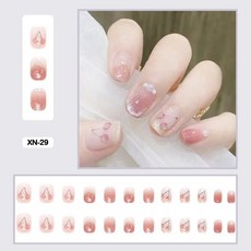 여름 요정 꽃 패턴 네일 아트 인조 손톱 접착제 핑크 보라색 숏 웨어러블 착용 도구 포함 24 개, XN-29, 1개