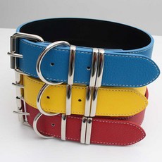 두툼 튼튼 강아지 목줄, 노랑, 봉제고리,무지