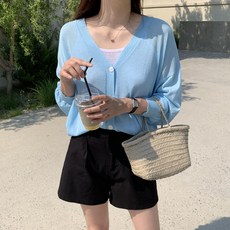 오버핏 브이넥 여성 여름 린넨 가디건 시스루 얇은 간절기 썸머 니트 가디건