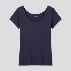 여성 AIRism U- 넥 티셔츠 (반소매) (바닥 셔츠) (편안한 속옷) 422268 Uniqlo