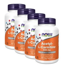 나우푸드 아세틸-L 카르니틴 500 mg NOW Acetyl-L Carnitine, 200정, 4개