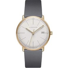 JUNGHANS 융한 즈 맥스 빌 숙녀 쿼츠 매트 실버 손목 시계 그레이 송아지 가죽 스트랩 047 7853.00