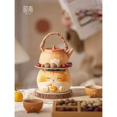 일본식 도자기 티포트 워머 1인용 화로 화로대 세트 미니 전기모델가능, 고양이화로 + 전기 스토브 + 주전자 B 세트, 1개