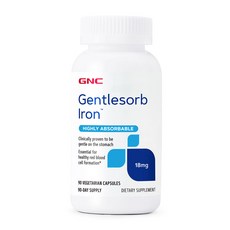 GNC 젠틀솔브 아이언 18mg 90 정 (베지캡슐) Gentlesorb Iron Vegetarian Capsules, 1개, 90정