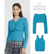 (국내배송) KIIMUIR 키뮤어 세트 (우먼) 투톤 슬리브리스 볼레로 니트 가디건 블루 SET TwoTone Sleeveless Bolero Knit Cardigan