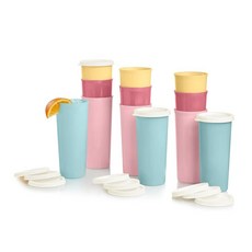 Tupperware 텀블러 세트 - 24개 - 식기세척기 사용 가능 및 BPA 프리 (텀블러 12개 + 뚜껑 12개 각 473.2ml(16온스), 뚜껑이 있는 헤리티지 텀블러 12개, 1개