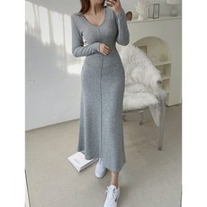 브이넥 할리핀턱 롱 원피스