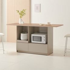 해피아이 매티 1600 서랍형 아일랜드식탁 홈바 테이블 수납장 서랍장 주방수납장 렌지대, 네츄럴우드 그레이