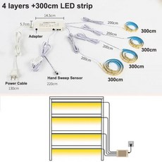 독서실조명 서울대 공부용 스텐드 수납장 LED 스트립 조명 주방 선반 팬트리 쇼케이스 옷장 백라이트 램프 핸드 스윕 3M 스티커, 4 Layers 300cm LED_Warm(3000K)