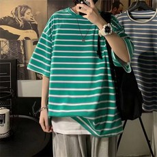 besteffie 티셔츠 남성 봄 여름 라운드넥 루즈핏 스트라이프 인스타 캐주얼 편한 빅사이즈 반팔티셔츠 C58