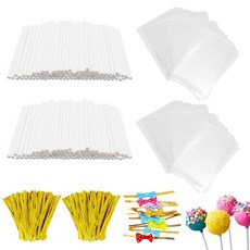 610피스 케이크 팝 키트 7.6cm(3인치) 스틱 200개 및 백 8.9cm x 6.1cm(3.5인치 2.4인치) 골드 트위스트 타이 210개 사탕 쿠키 초콜릿 베이커리, 610피스 케이크 팝 키트, 7.6cm(3인치) 스틱