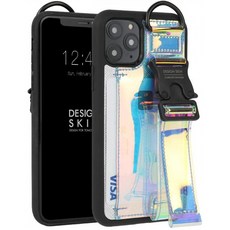 디자인 스킨 iPhone 11 Pro 케이스 버클 스트랩 케이스 여분의 그립과 킥 스탠드를위한 조절 가능한 핸드 스트랩이있는 슬림, 1, 단일옵션