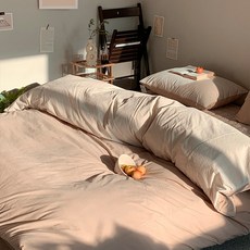 안단테아다지오 먼지없는 60수 바이오워싱 홑겹 누빔 호텔 사계절 이불세트 사이즈 제작가능 - 베이지, 싱글이불커버(160x210cm), 홑겹 선택, 베개커버 없음