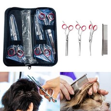 반려견 홈케어 강아지 미용가위 3종 고급 가죽가위집 패키지 세트 숱가위 애견 털관리 커트 펫미용, LD-1154 애견미용가위세트_블랙(레드)