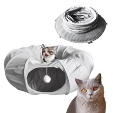 캣 터널 냥냥이 놀이터 은신처 집 고양이 매트 침대 하우스 장난감 소형견 애견 분리불안 방석 숨숨집, 1개, 캣터널-원형그레이