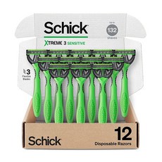 Schick Xtreme 3 오리지널 면도기 - 민감한 피부를 위한 일회용 헤드 12개 보관용 파우치 포함, razor_12 Count (Pack of 1), 1개