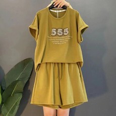 여성 여름 빅사이즈 반팔 면티 반팔티+트레이닝 반바지 슈트RCFFS697219