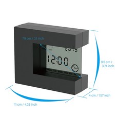 led 벽시계 디지털 무선 무소음 전자 타이머가 있는 모던 LCD 테이블 알람 시계 캘린더 및 온도 책상 홈 오피스 배터리 전원, black