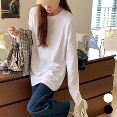 여성 스타일 라운드넥 긴팔 티숙 URK201 무지티 S 여 got*344AM