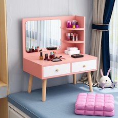 럭셔리 좌식 수납거울 화장대 테이블, 60 x 40 x 35 공주 가루 + 천사 화이트 더블