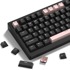 Womier Double Shot PBT Keycaps Set 138 Keys Cherry Profile Custom Keycaps 60 65 75 100 Percent for, 빈티지 그레이, 블랙 핑크, 1개