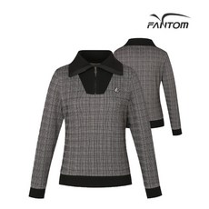 팬텀 골프 fantom여성 체크 배색 카라 반집업 티셔츠 F221B3TF069_BK, 105, BK