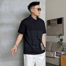 besteffie 남자티셔츠 카라넥 투톤 배색 루즈핏 레터링 포인트 심플 캐주얼 빅사이즈 반팔 티셔츠 C88