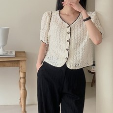 모어렌 루빅 레이스 반팔 블라우스