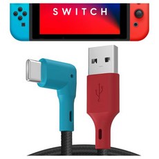 TALK WORKS Nintendo SwitchLite Switch O 및 Pro 컨트롤러용 USBC 충전기 케이블 90도 팁 긴 나일론 편조 USB Type C 충전 파란색빨간색, Cable