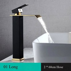 온수 골드 폭포 싱크대 수도꼭지 대야 냉수 및 탭 욕실 황동 믹서 블랙/화이트, Black Long, 1개