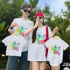 커플 가족 모녀 커플룩 의상 아빠와 롬퍼 같은 코튼 딸 부모와 여름 옷 티셔츠 아들 자녀