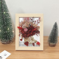 드라이플라워 입체 원목 결혼선물 말린부케액자, 붉은 수국 21 * 16CM