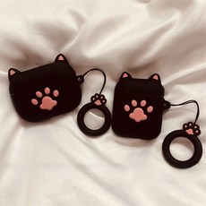 고양이 발바닥 에어팟 케이스 1세대 2세대 3세대 4세대 pro, 4세대 검정+짧은줄