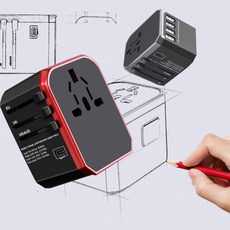 해외여행용 멀티 플러그 어댑터 C타입 USB 안전보호 고속충전, 레드, 1개