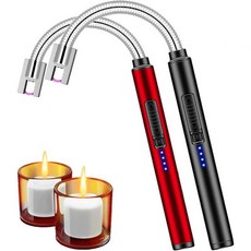 LVFMUFEB 전기 라이터 캔들 2팩 USB 충전식 아크 방풍 롱 캠핑 그릴 파티용 Q1698547, Black + Red, 2개, Black & Red