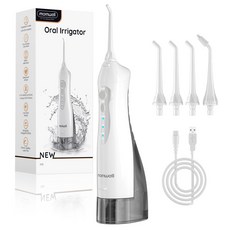 Mornwell D52 구강 세정기 USB 충전식 물 치실 휴대용 치과 워터 제트 300ML 물 탱크 방수 치아 클리너, 1개, 없음, 1) D52-WE