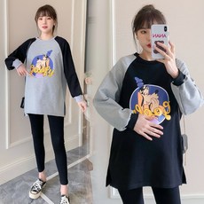 JS3751 여자 봄 가을 고퀄 코튼 면혼방 긴팔 티셔츠 맨투맨 긴바지 팬츠세트 2종 상하세트 임부복 임산부 이지웨어 루즈핏 데일리룩