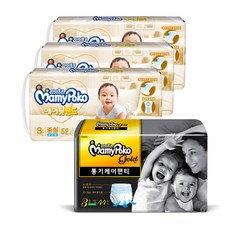 [마미포코] 에어핏 밴드 기저귀 중형 남아 52매x3팩+골드통기케어 팬티 중형 공용 44매x1팩