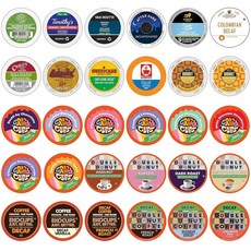 디카페인 커피 포드 버라이어티 팩 샘플러 다양한 무향 및 향 포드 Keurig K Cups 브루어와 호환 캡슐 30개 - 중복 없음 (1팩), 디카페인 커피 포드 버라이어티 팩 샘플러, 다양한 무향