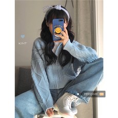 에메랄드 꽈배기스웨터 원기 아크림 여자 여제 학원 큐트 블루 꽈배기트 뜨개질바늘 짜개다