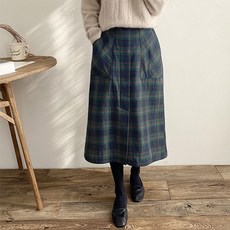 여자 고방 체크 레트로 A라인 체형 커버 롱 스커트