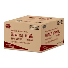 세이플러스 와이퍼타올 KJW200 중형 4겹 200장 4카톤 산업용 기계유지보수 기름제거 갈색원단 종이타월, 4개
