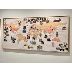 세계지도 액자 여행 자석보드 입체 디자인 자석판, 세계지도 1 100x50cm 검은색 테두리