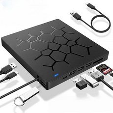 외장 CD DVD 드라이브 USB 3.0 Type C 7 in 1 플레이어 광학 SD TF 및 PC 노트북용 슬롯 포함 - dvd플레이어