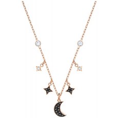 SWAROVSKI 크리스탈 듀오 문 블랙 로즈 골드 톤 목걸이